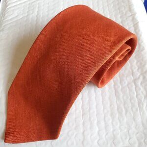 EUC Robert Talbot Men's Tie 100% Linen Ireland Imported Orange Natural Textile